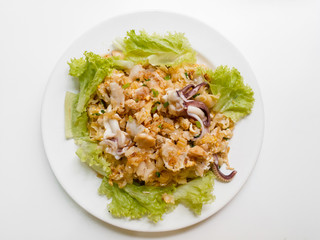 Stir fried rice noodle with chicken and egg