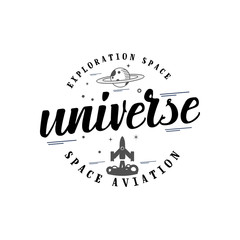 Space - a banner, planets in the universe, can be used as a patch, badge, sticker. Vector illustration.