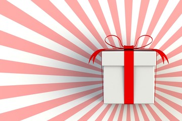 Christmas and New Year's Day ,red white gift box isolated on striped red background, 3D rendering