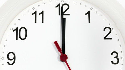 Closeup clock ticking showing twelve hours