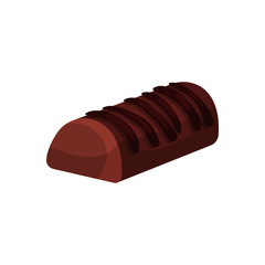 Delicious candy bar from cocoa beans. Tasty chocolate confectionery. Dessert for tea or coffee break. Decorative element for flyer of sweets shop. Detailed vector icon