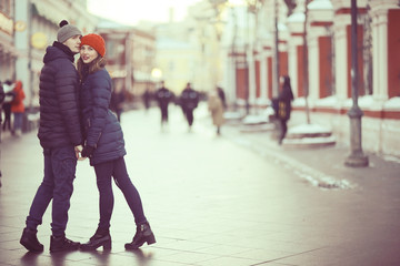 couple embracing on a walk Moscow
