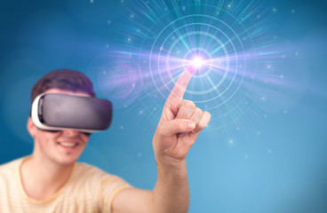 Man wearing virtual reality goggles