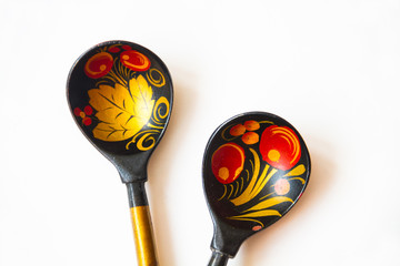 Wooden spoon with Khokhloma pattern