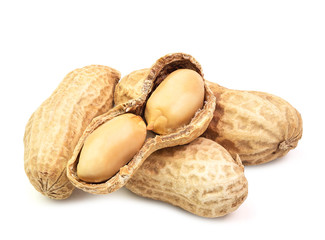 closeup dried peanuts snack isolated on a white background.