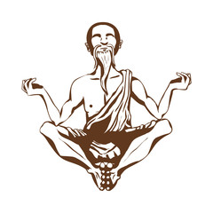 Elderly monk meditation, lineart