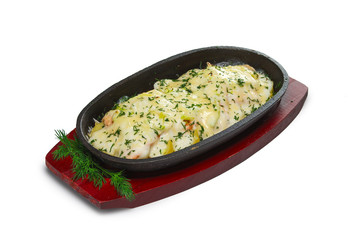 Layout for menu. Fillet with vegetables baked in oven