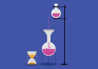 pouring the acid one beaker to another through funnel