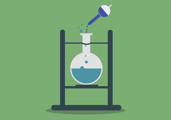 pouring the acid from ink pillar to stand with beaker