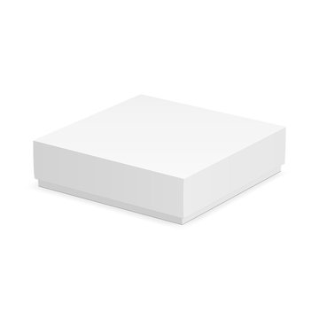 Blank square box mockup with closed lid isolated on white background. Vector illustration