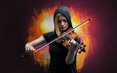 Composer with splotch and his violin