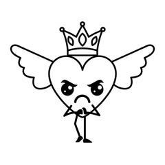 cartoon heart in love angry kawaii wings and crown