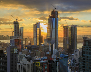 View to Manhattan at sunset, New York, USA