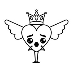 cartoon heart in love surprise kawaii wings and crown