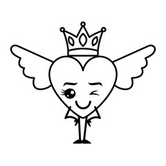 cartoon heart in love wink kawaii wings and crown