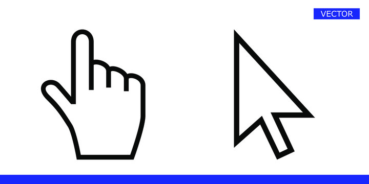 White arrow and finger hand cursor pointer icons vector illustration set isolated on white background