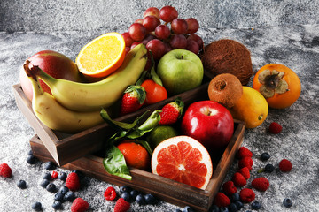 Fresh fruits. Mixed fruits background. Healthy eating, dieting, love fruits.