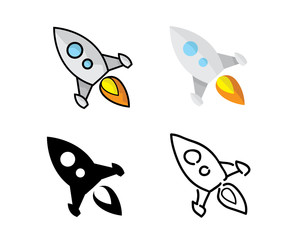 rocket icon in different style illustration , cartoon flat silhouette and hand drawn design style , designed for illustration