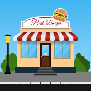 fast food restaurant flat design shop facade icons eps 10