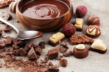 a lot of variety chocolate pralines, belgian confectionery gourmet chocolate