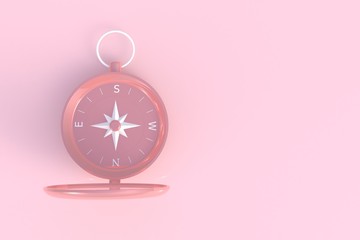 Compass abstract minimal pink background, 3d rendering