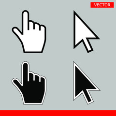 White and black arrow cursors and hand cursors icons signs vector illustration