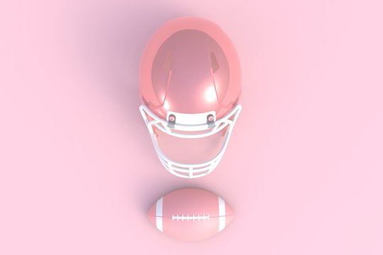 American football abstract minimal pink background, 3d rendering