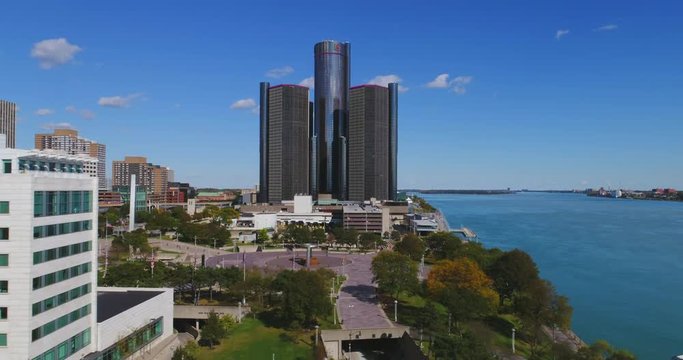 Detroit Waterfront Skyline Aerial Day 10