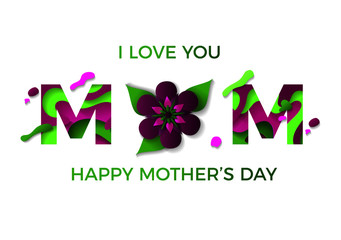 Happy Mothers day greeting card. Vector illustration with typographic design. Paper cut style. eps10