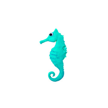 Plasticine seahorse fish cartoon character  sculpture 3D rendering isolated on white background
