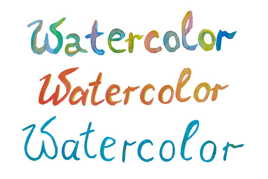 Word of watercolor with different colors on a white background