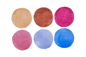 A palette of bright watercolor colors in circles on a white background