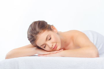 Obraz premium Young, beautiful and healthy woman in spa salon.