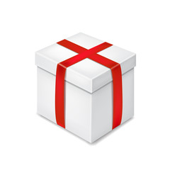 Realistic white gift box with red ribbon Isolated vector illustration