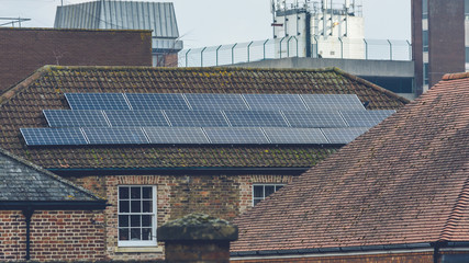 Solar Panels on English Rooftops, Split Toning Shallow Depth of Field