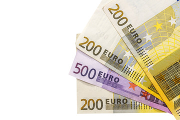 isolated euro banknotes on a white background