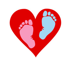 
Favorite baby legs (girls and boy) on the background of the heart. The concept of love, protection and motherhood. Children Protection Day. 