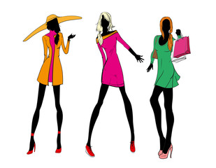 Pretty fashionable silhouette. Fashionable girls. Vector illustration.