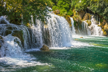 Croatia natural landscape, waterfall lake in Krka park