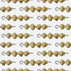 Seamless pattern of shish kebab from mushrooms.