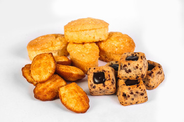 Traditional French biscuits and cookies on white background