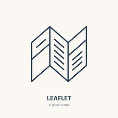 Leaflet flat line icon. Brochure sign. Thin linear logo for printery, design studio.