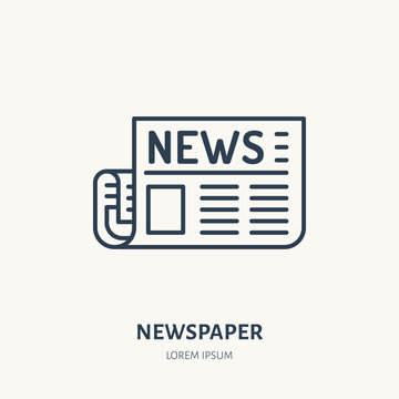 Newspaper flat line icon. News article sign. Thin linear logo for press.