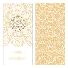 Arabesque abstract eastern element vintage white and gold background card template vector