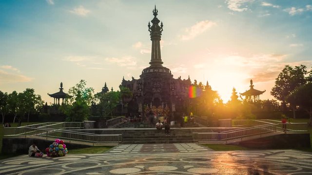 Time lapse view of the Bajra Sandhi monument at sunset in Denpasar City, capital of Bali, Indonesia.