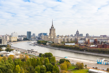 Beautiful Moscow cityscape with a view of the Moscow river - top view