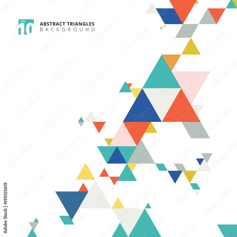 Poster abstract modern colorful triangles pattern elements on white background with copy space.