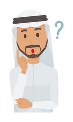 An arab man wearing ethnic costumes is thinking