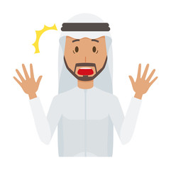 An arab man wearing ethnic costumes is surprised