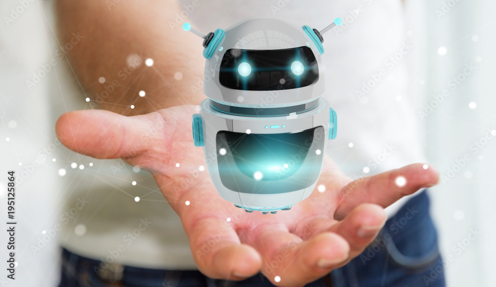 Aufkleber Businessman using digital chatbot robot application 3D rendering